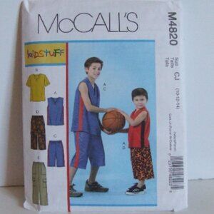 McCall's uncut sewing pattern boys gym clothes shirt tank top shorts basketball
